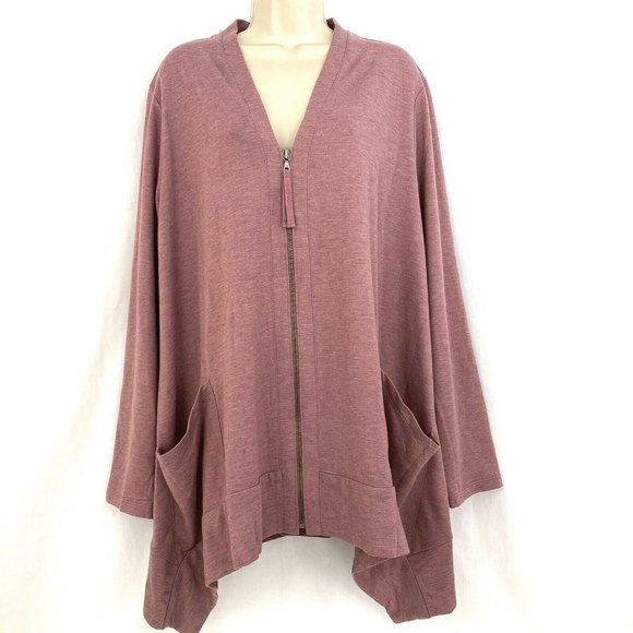 LOGO by Lori Goldstein Tops - LOGO Lounge Zip Front Cardigan w/Pockets XL Purple